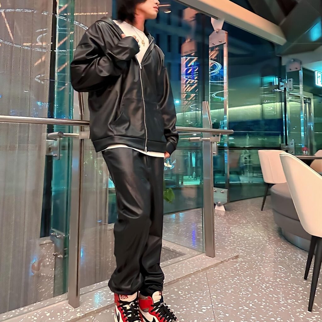 Hoodie + Leather Pants + Sneakers