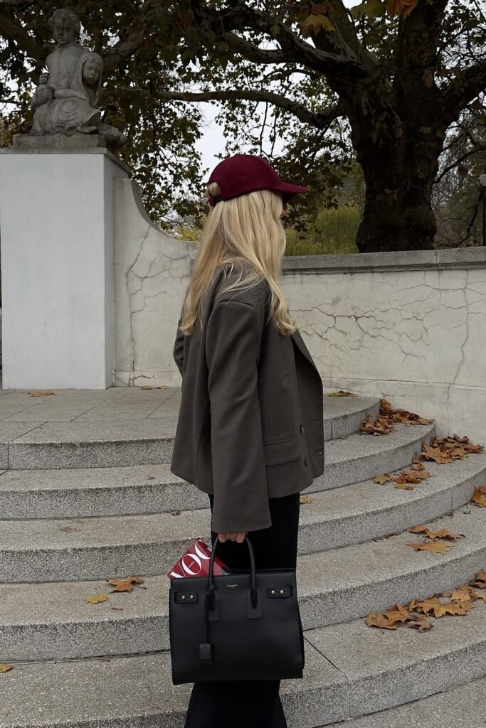 Charcoal Jacket + Black Trousers + Burgundy Cap