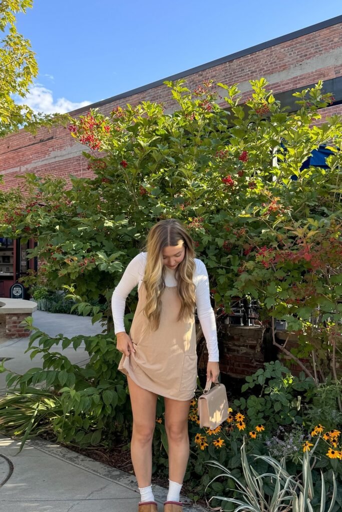 Beige Slip Dress + White Long Sleeve Layer + Neutral Accessories