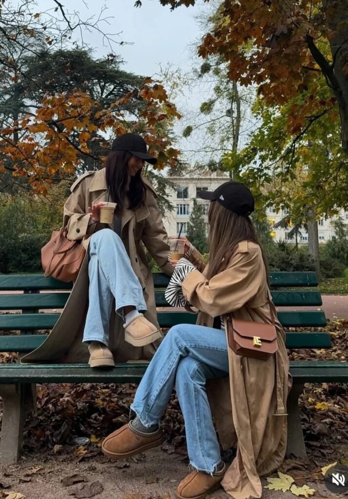 Camel Trench Coat + Light-Wash Jeans + Baseball Cap + Shearling Loafers