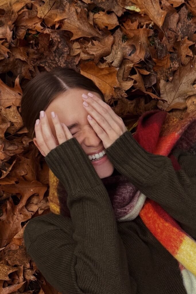 Olive Green Knit Sweater + Plaid Oversized Red-Yellow Scarf (Autumnal Palette)