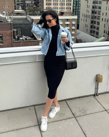 Blazer Layered Over a Turtleneck Dress