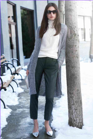 Wool Trousers with a Fitted Cardigan
