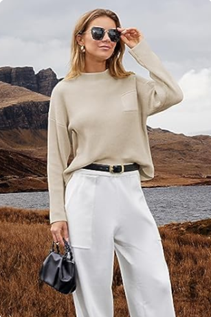 Knit Top with High-Waist Pants and Belt