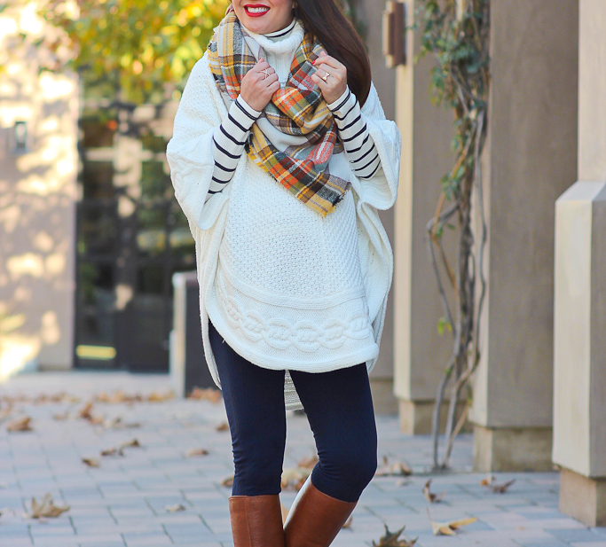 Wool Poncho + Turtleneck + Leggings