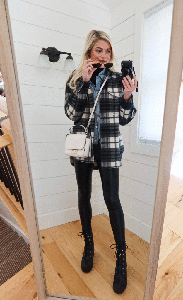 Plaid Overshirt + Turtleneck + Leggings