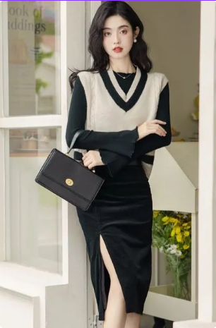 Pencil Skirt with a Knit Vest