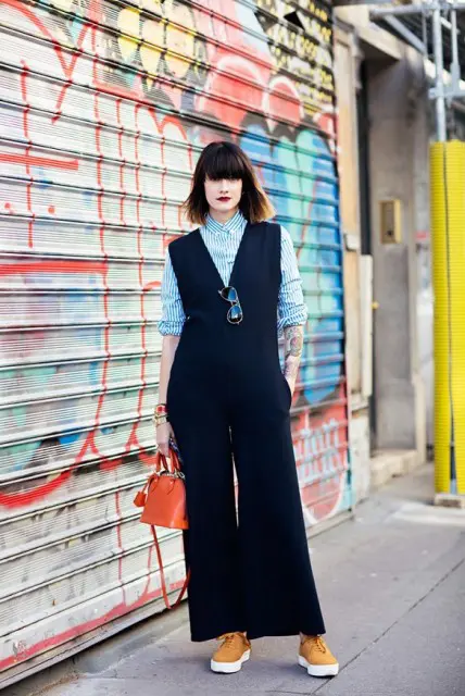 Wide Leg Jumpsuit With A Turtleneck Underneath