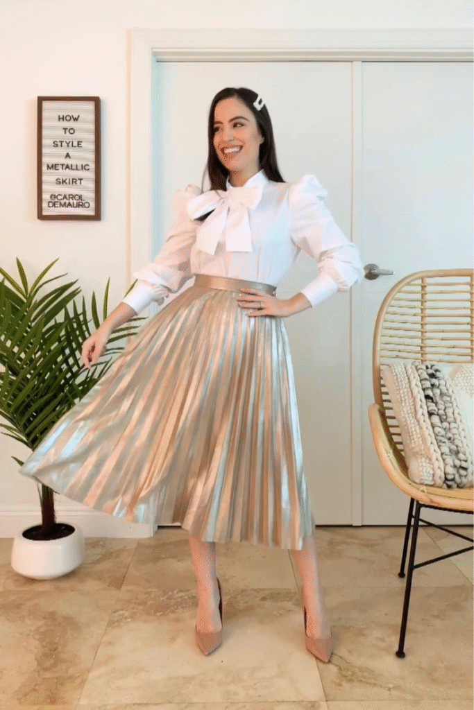 Pretty Blouse And A Metallic Skirt