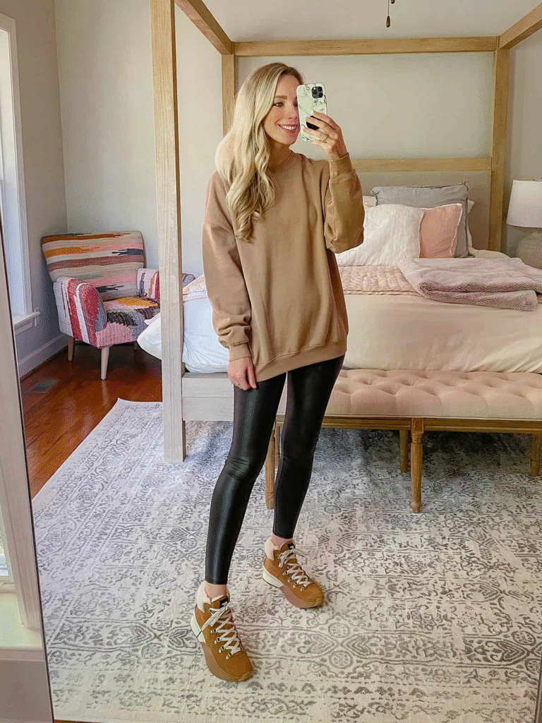 Oversized Knit Sweater and Faux Leather Leggings