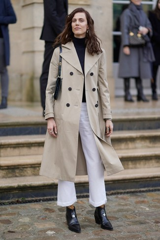 Trench Coat Over a Turtleneck and Trousers