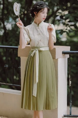 Midi A-Line Skirt with a Blouse