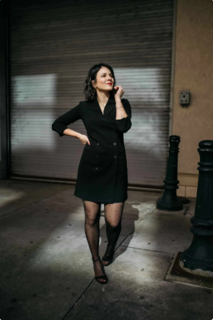 Long Blazer Dress with Tights