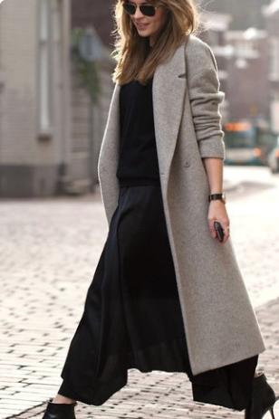 Maxi Skirt with a Belted Wool Coat