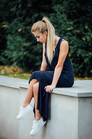 Navy Maxi Dress + White Sneakers