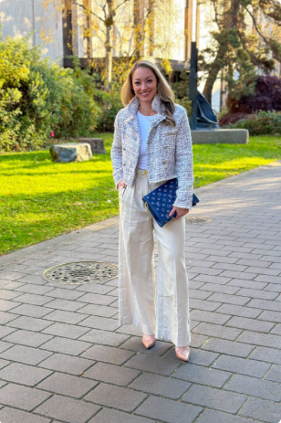 Tweed Blazer with Straight-Leg Pants