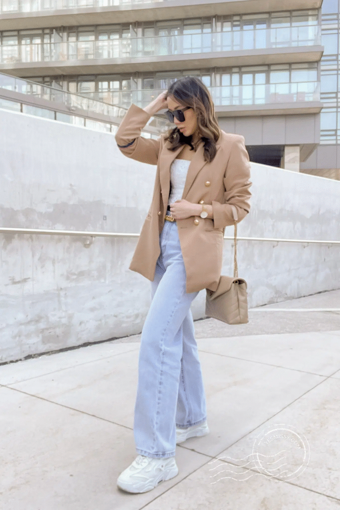 Oversized Beige Blazer + Jeans