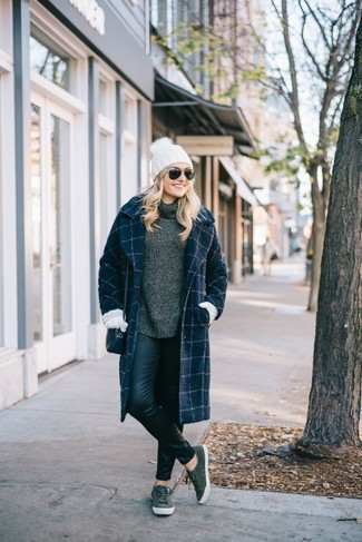 Plaid Coat + Green Turtleneck