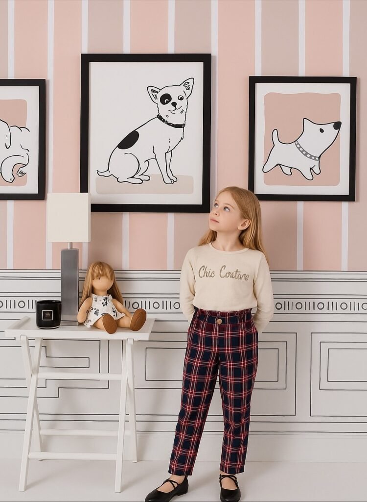 Beige Chic Couture Sweater + Plaid Pants + Black Flats