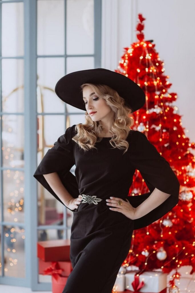Black Dress and Wide-Brim Hat