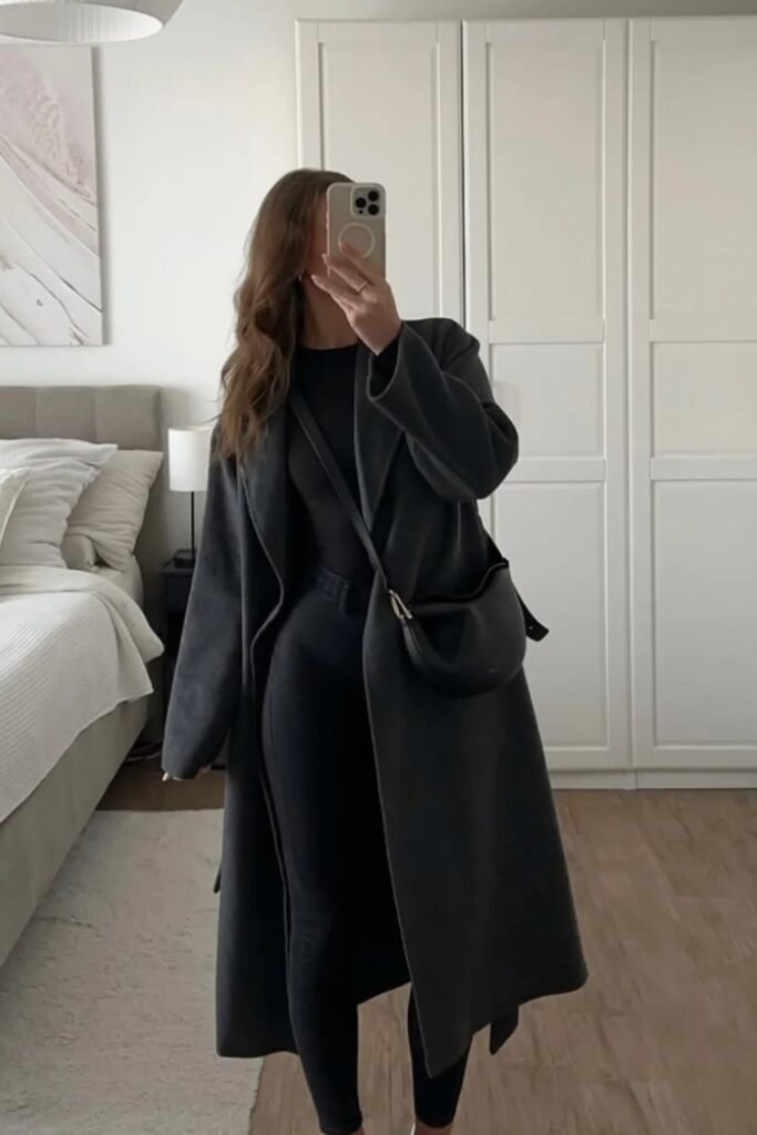 Black Padded Bomber Jacket + White High-Neck Sweater + Black Leather Shorts + White Sneakers