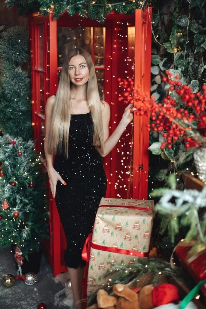 Black Sequin Strappy Dress and Heels