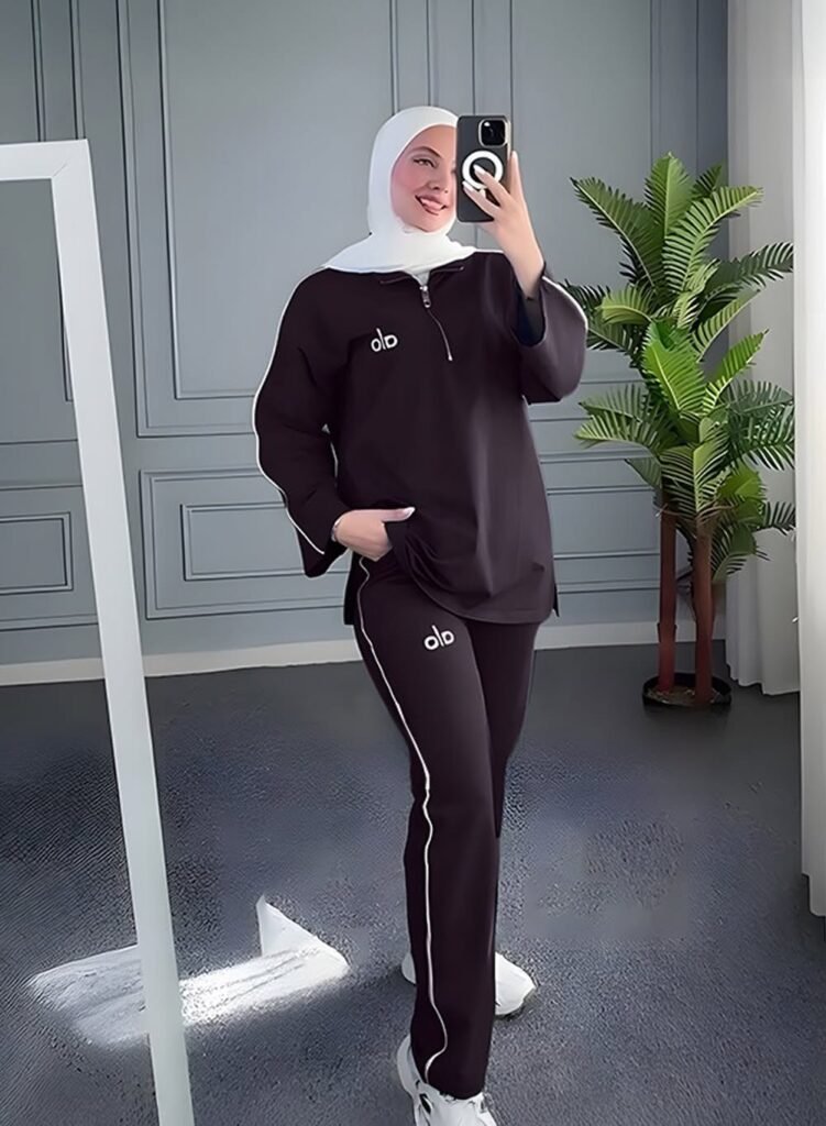 Black Sports Tracksuit + White Sneakers + White Hijab