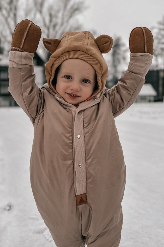Brown Bear Snowsuit + Matching Mittens + Hood with Ears