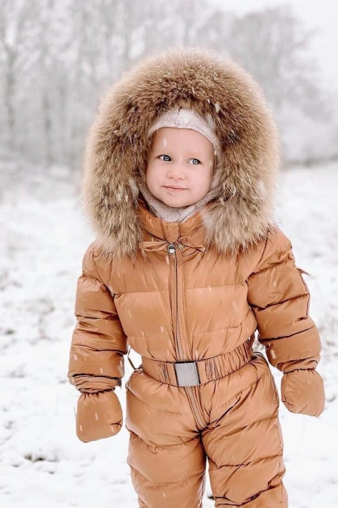 Camel Puffer Snowsuit + Fur-Lined Hood + Matching Mittens