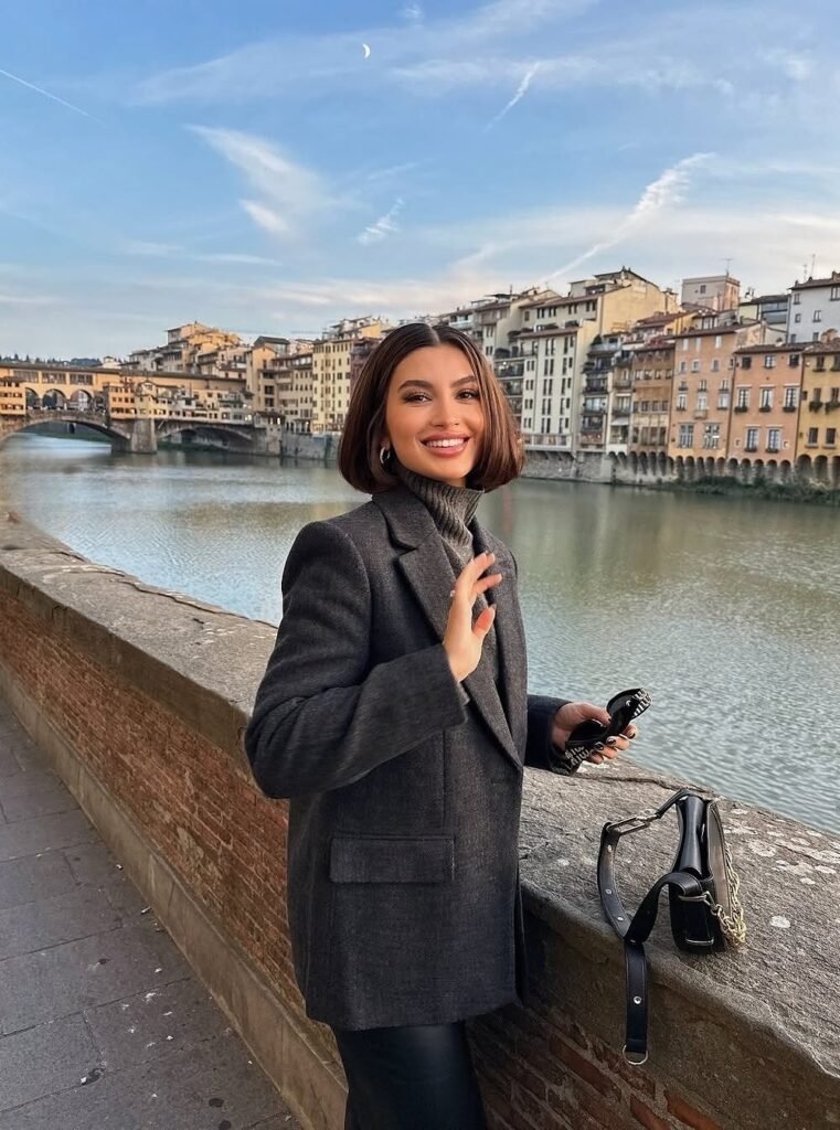 Charcoal Grey Blazer + Grey Turtleneck Sweater + Black Trousers