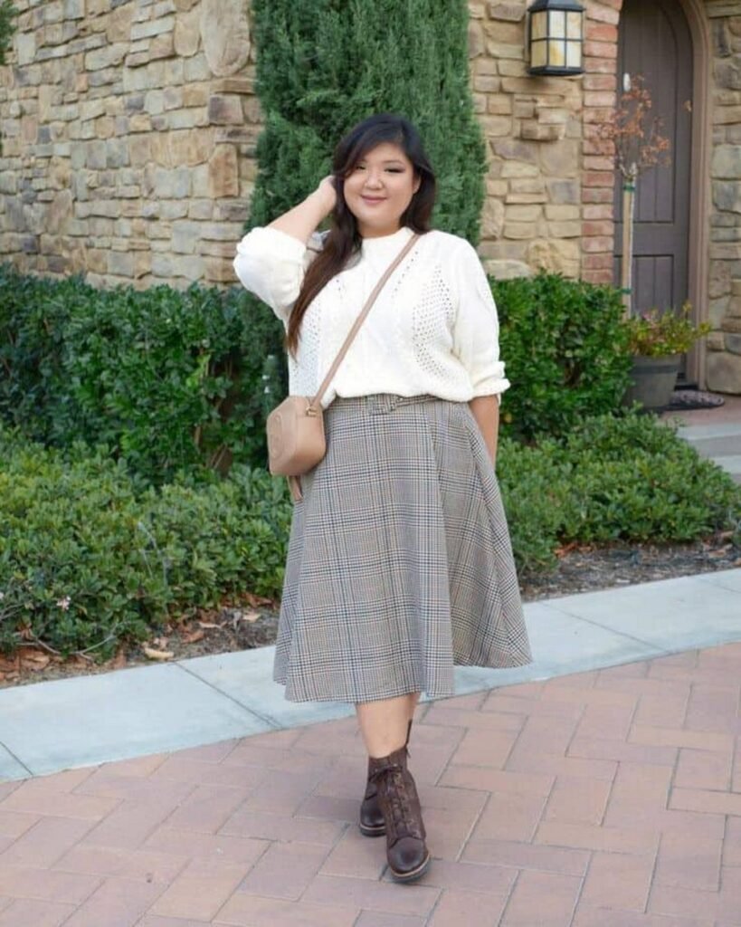 Cozy Knit and Plaid Midi Elegance
