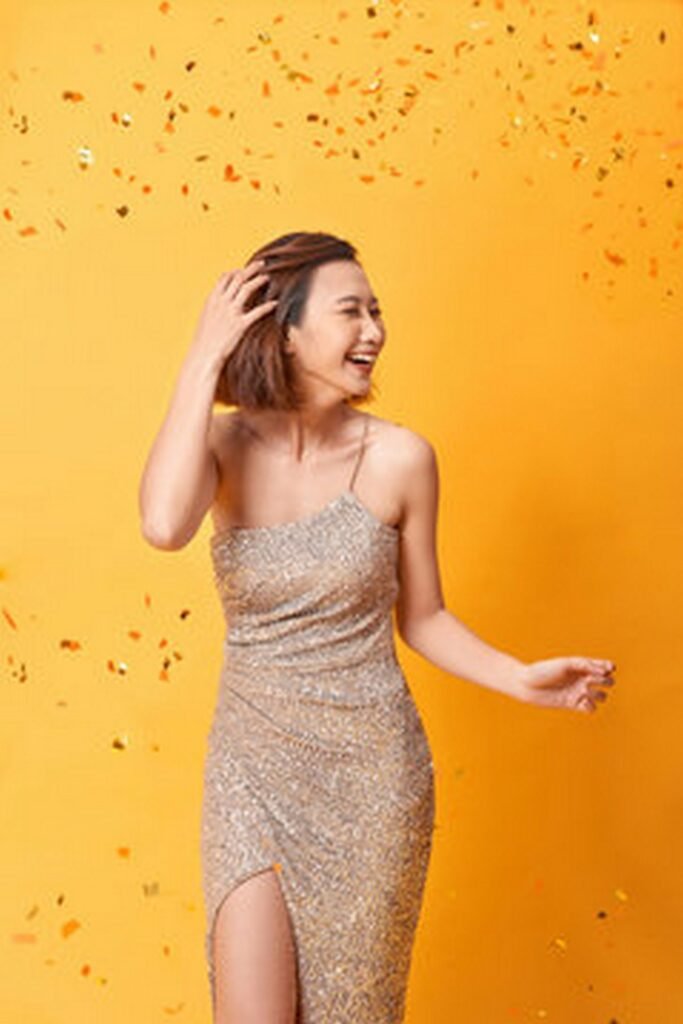 Gold Sequin One-Shoulder Dress with High Slit