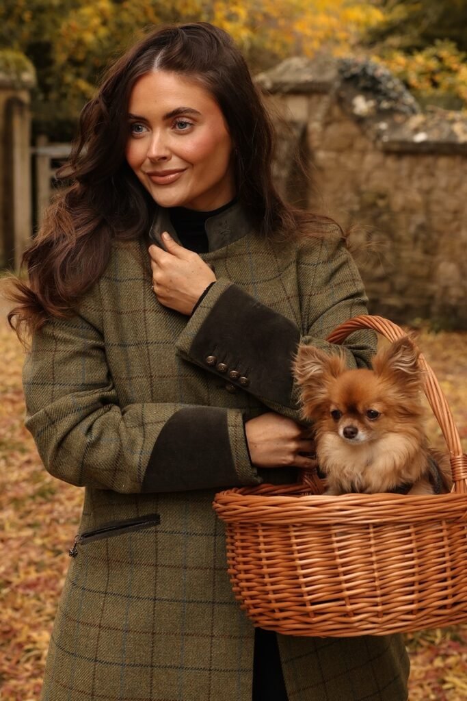 Green Tweed Plaid Jacket with Suede Details + Black Turtleneck