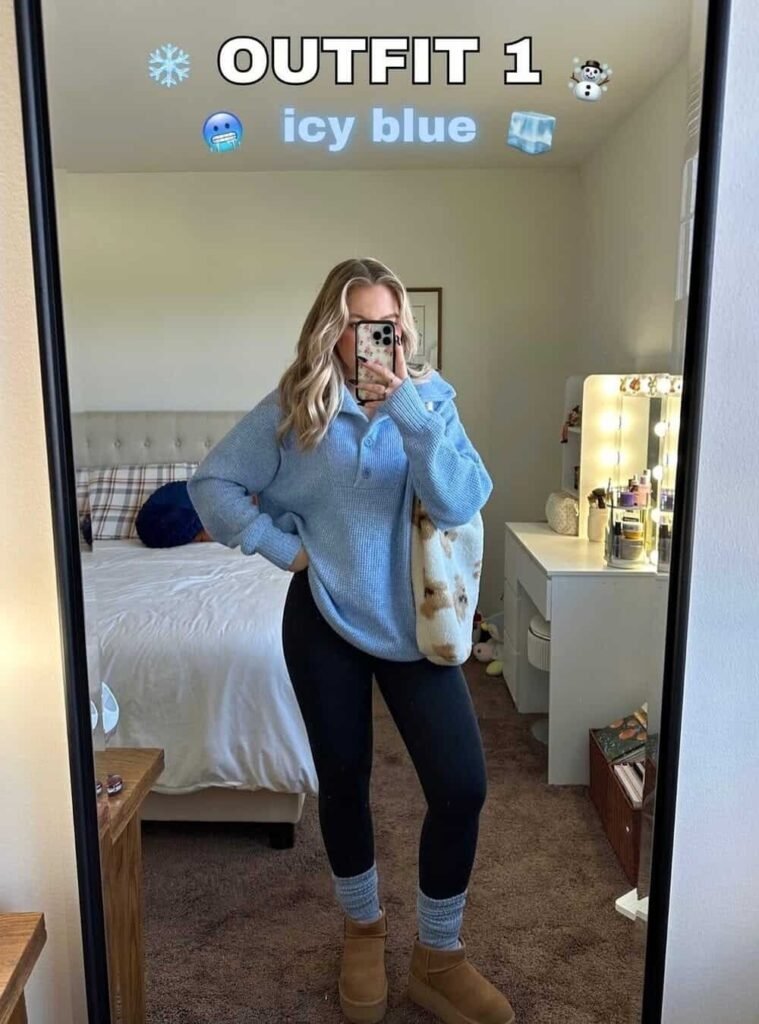 Icy Blue Oversized Sweater Combo