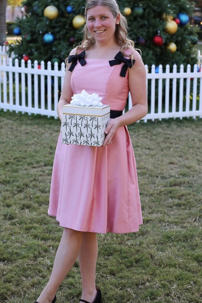 Pink A-Line Dress with Black Bow Straps and Black Waistband + Black Mary Jane Flats