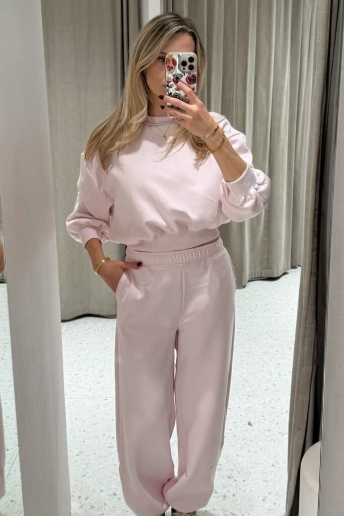 Pink Cropped Sweatshirt + Matching Pink Sweatpants/Joggers