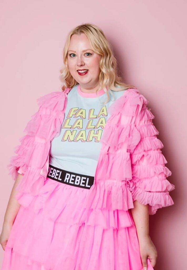 Pink Ruffled Jacket + Light Blue 'Fa La La La' T-shirt + Pink Tulle Skirt