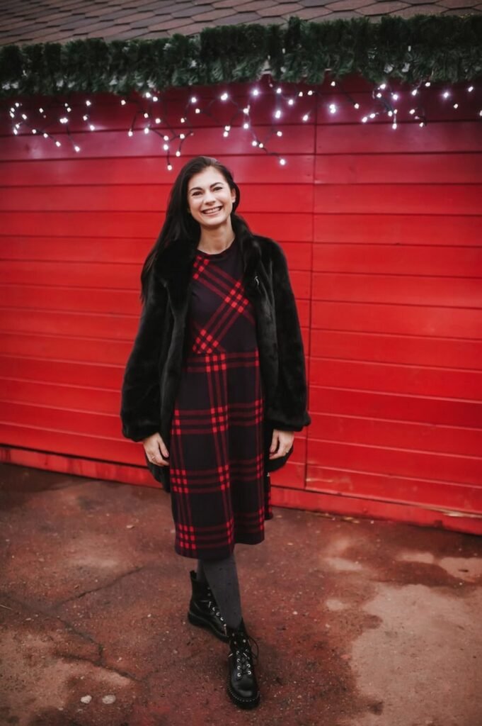 Plaid Dress and Faux Fur Coat
