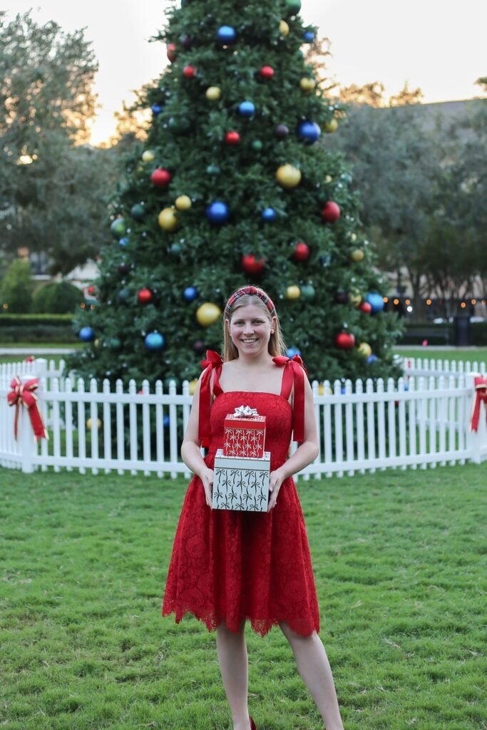 Red Lace Mini Dress with Bow Straps + Red Plaid Headband