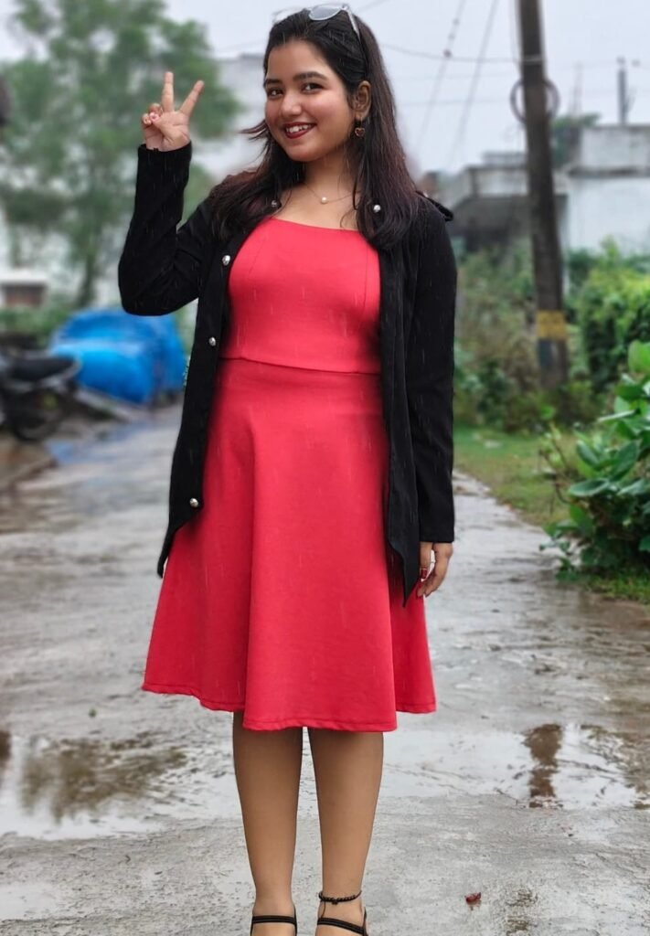 Red Strapless Mini Dress + Black Blazer + Black Ankle Strap Heels
