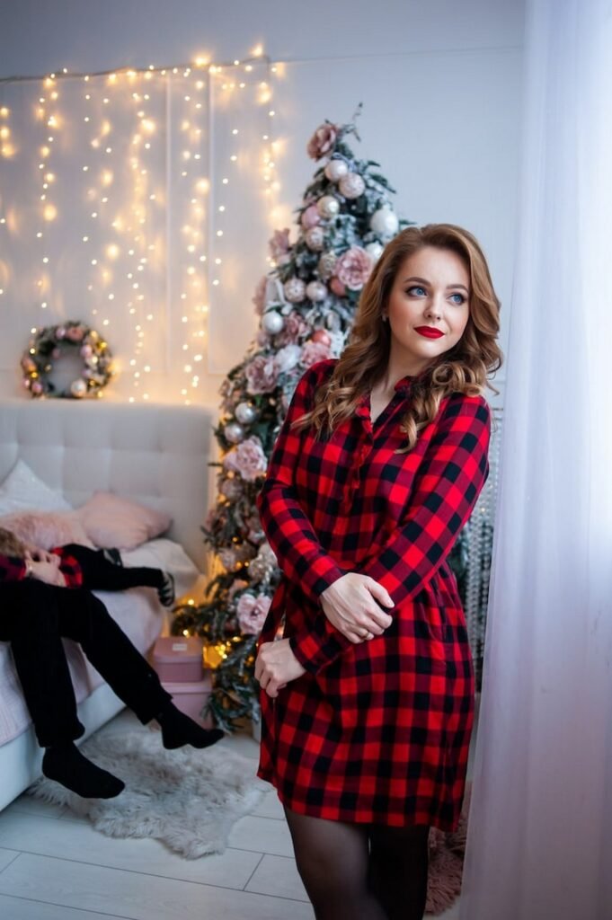 Red and Black Plaid Shirt Dress