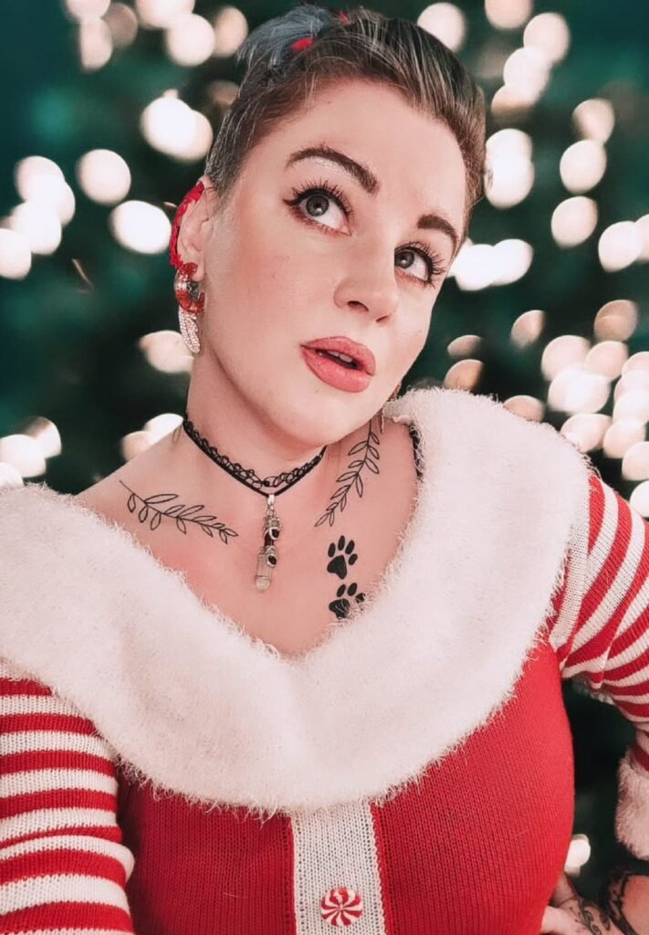 Red and White Candy Cane Knit Sweater + Faux Fur Collar + Black Choker