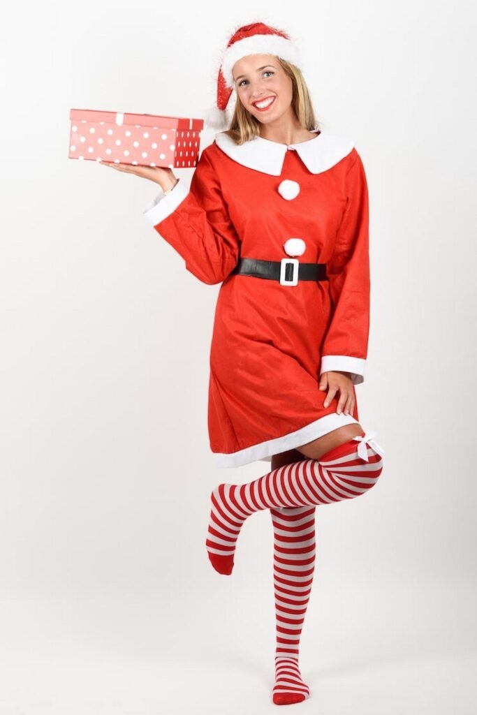 Red and White Santa Dress + Red and White Striped Knee Socks