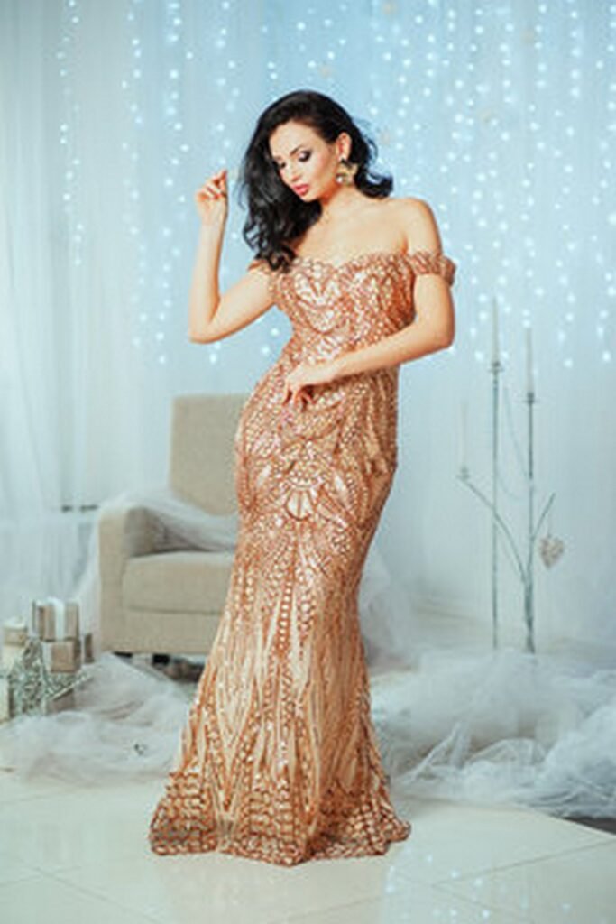 Rose Gold Sequin Off-the-Shoulder Mermaid Gown