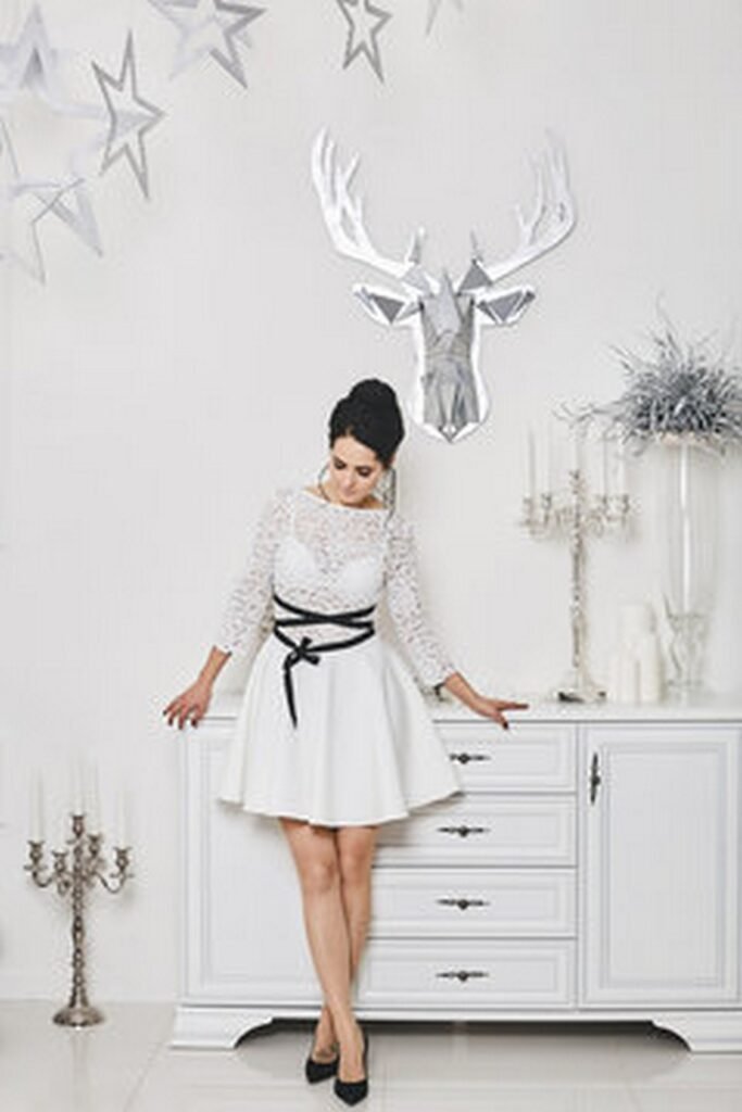 White Lace Top and Skater Dress with Black Accents