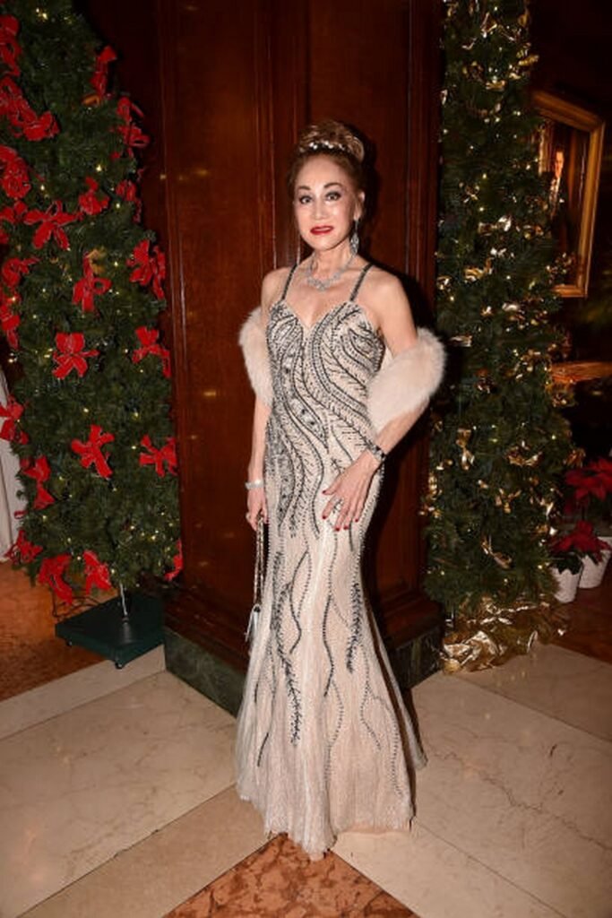 Beige Embellished Gown with Fur Stole