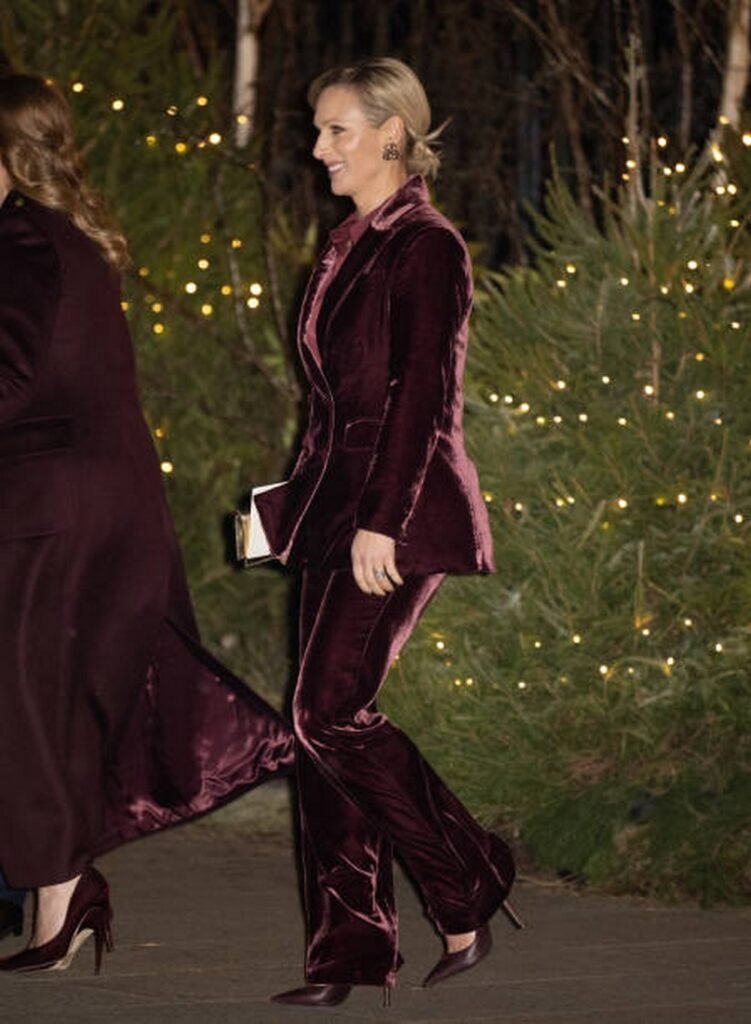 Double-Breasted Plum Velvet Suit and Heels