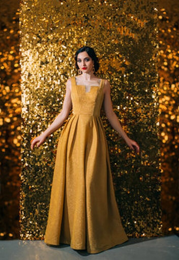 Gold Square-Neck Sleeveless Gown