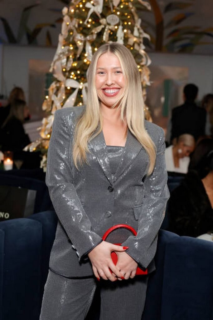 Grey Sequin Blazer Suit and Red Circular Clutch