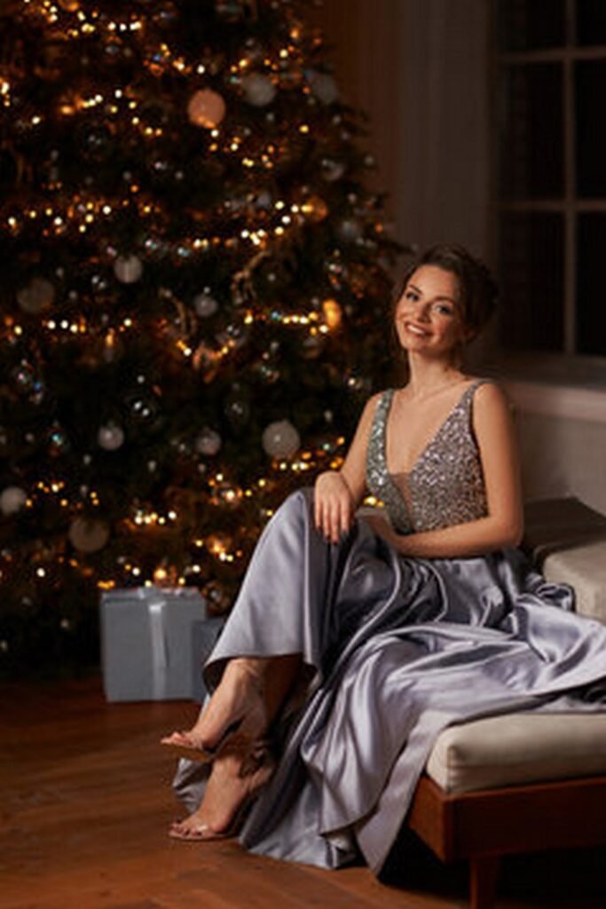 Silver Sequin Top and Gray Satin Skirt Gown